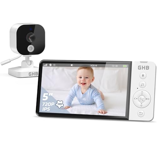 GHB Babyphone mit Kamera 5 Zoll 720P HD 5000mAh IPS-Display VOX-Modus Digitalzoom Nachtsicht...