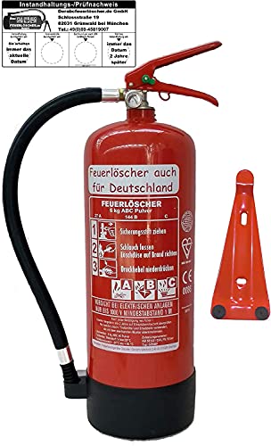 Brandengel® Feuerlöscher 6kg ABC Pulver mit Manometr EN 3, Wandhalter, Messingarmatur...