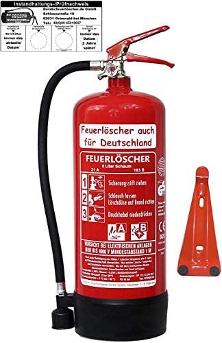 6 L Schaum Brandengel Feuerlöscher Brandklasse AB DIN EN 3 + GS, (Mit Prüfnachweis u. Jahresmarke)...