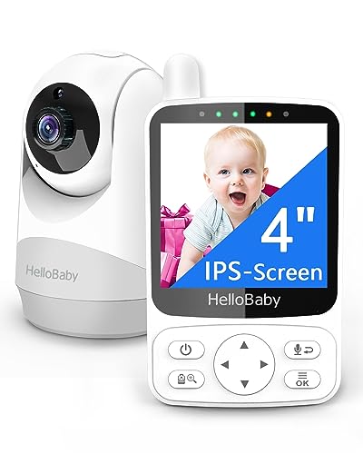 HelloBaby Babyphone mit Kamera,4' IPS-Bildschirm und 29 Stunden Akkulaufzeit Babyfon,355°/120°...