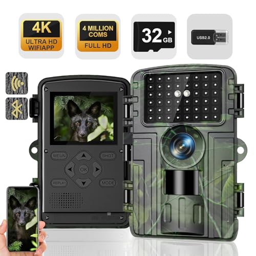 Wildkamera, 4K Video Wildtierkamera, 60MP Full HD WLAN mit Handyübertragung APP, Bewegungssensor,...